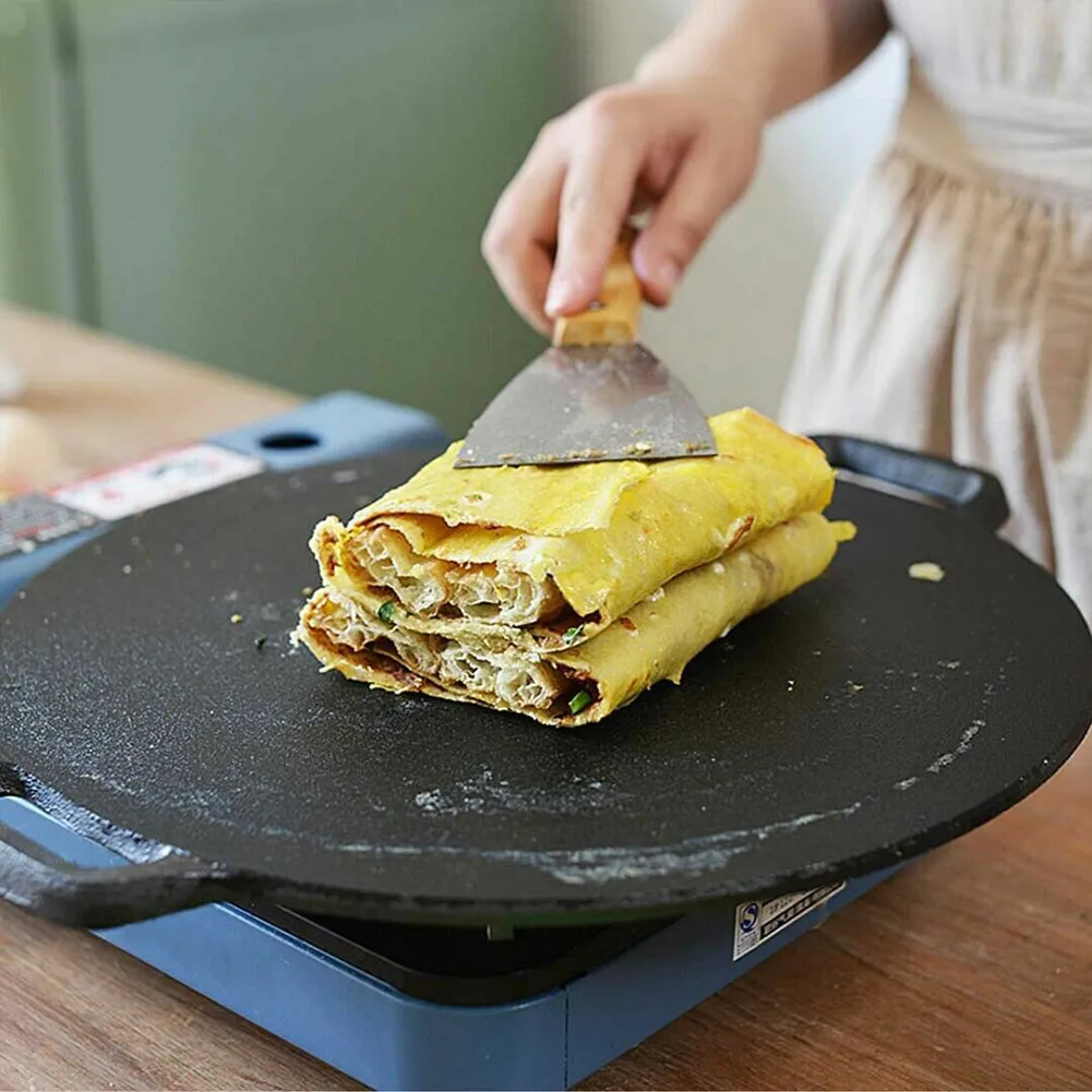 40cm | Seasoned Cast Iron Induction Crepes Pan | Baking Pancake Tool | Pizza Bakeware