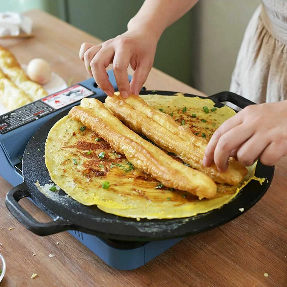 40cm | Seasoned Cast Iron Induction Crepes Pan | Baking Pancake Tool | Pizza Bakeware