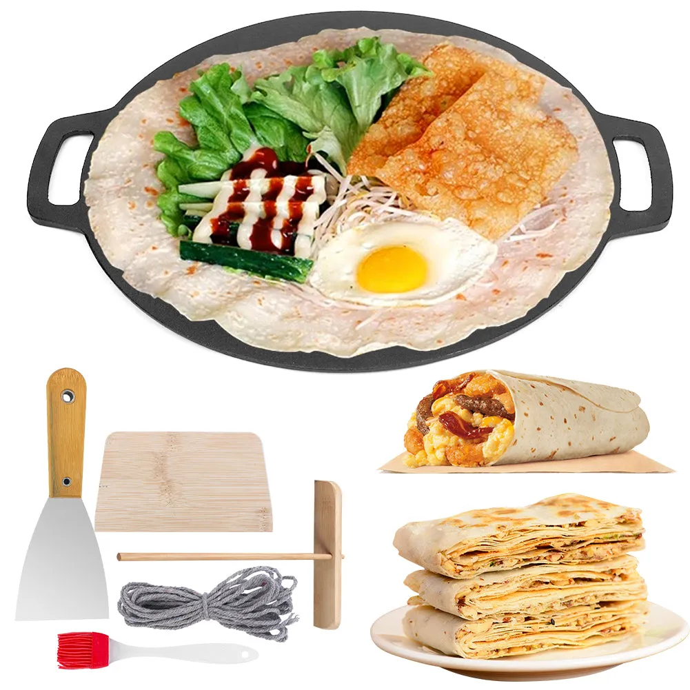 40cm | Seasoned Cast Iron Induction Crepes Pan | Baking Pancake Tool | Pizza Bakeware