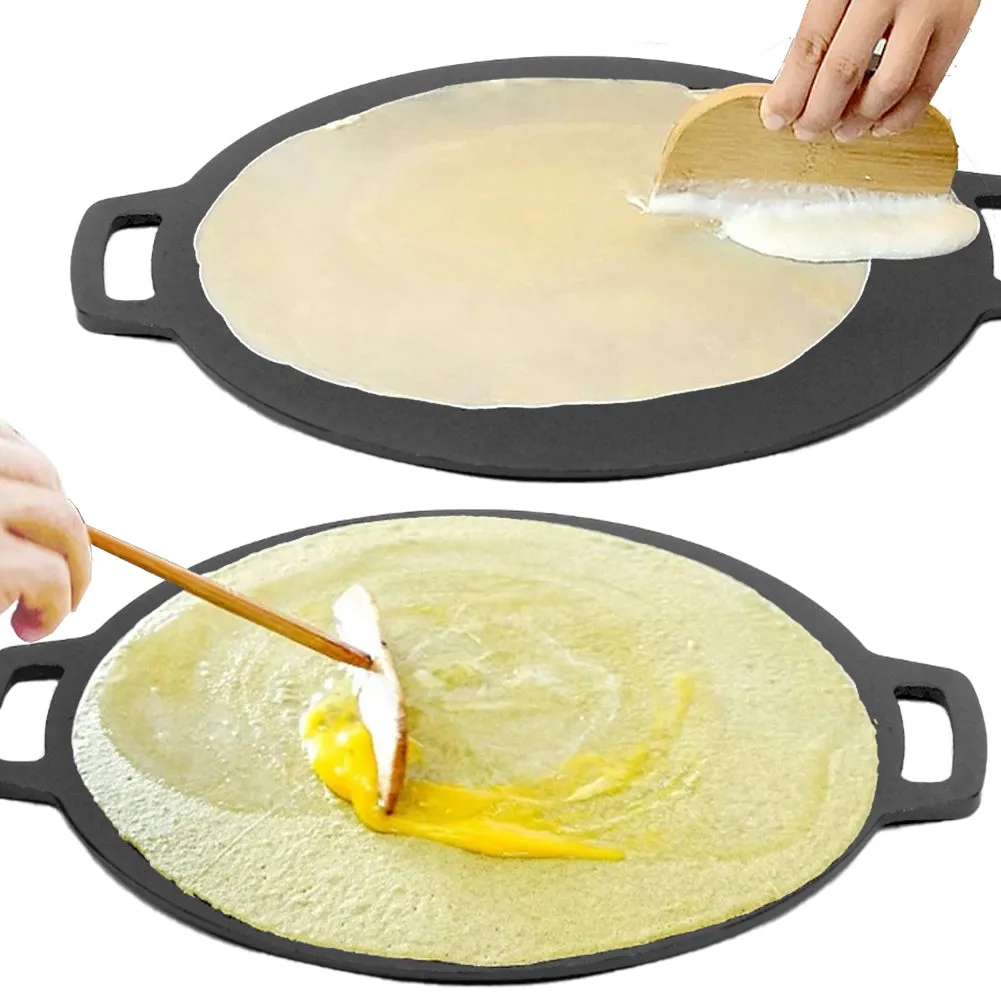 40cm | Seasoned Cast Iron Induction Crepes Pan | Baking Pancake Tool | Pizza Bakeware