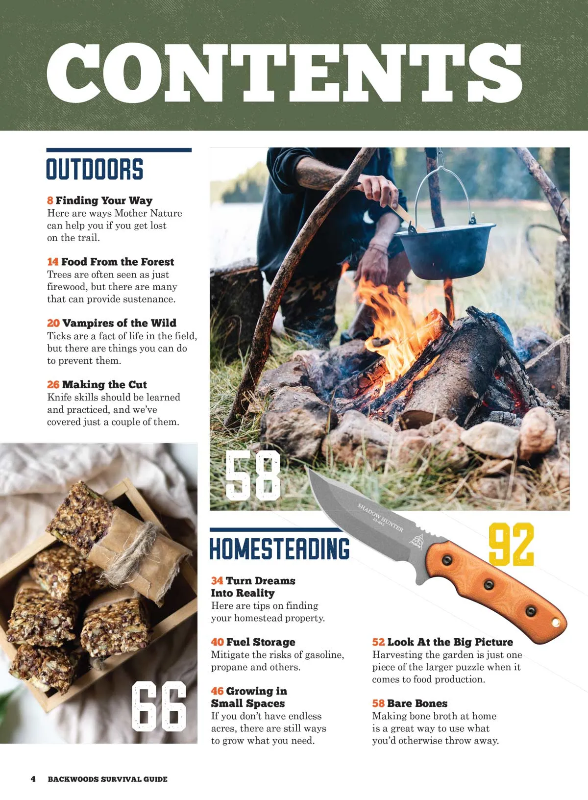 Backwoods Survival Guide - Living Off The Land No. 29: Bone Broth, Natural Navigation, Small Space Gardening, Ticks, DIY Cleaners, Outdoor Workshop, Eating Trees, Boot Selection, Gear Guide & More!