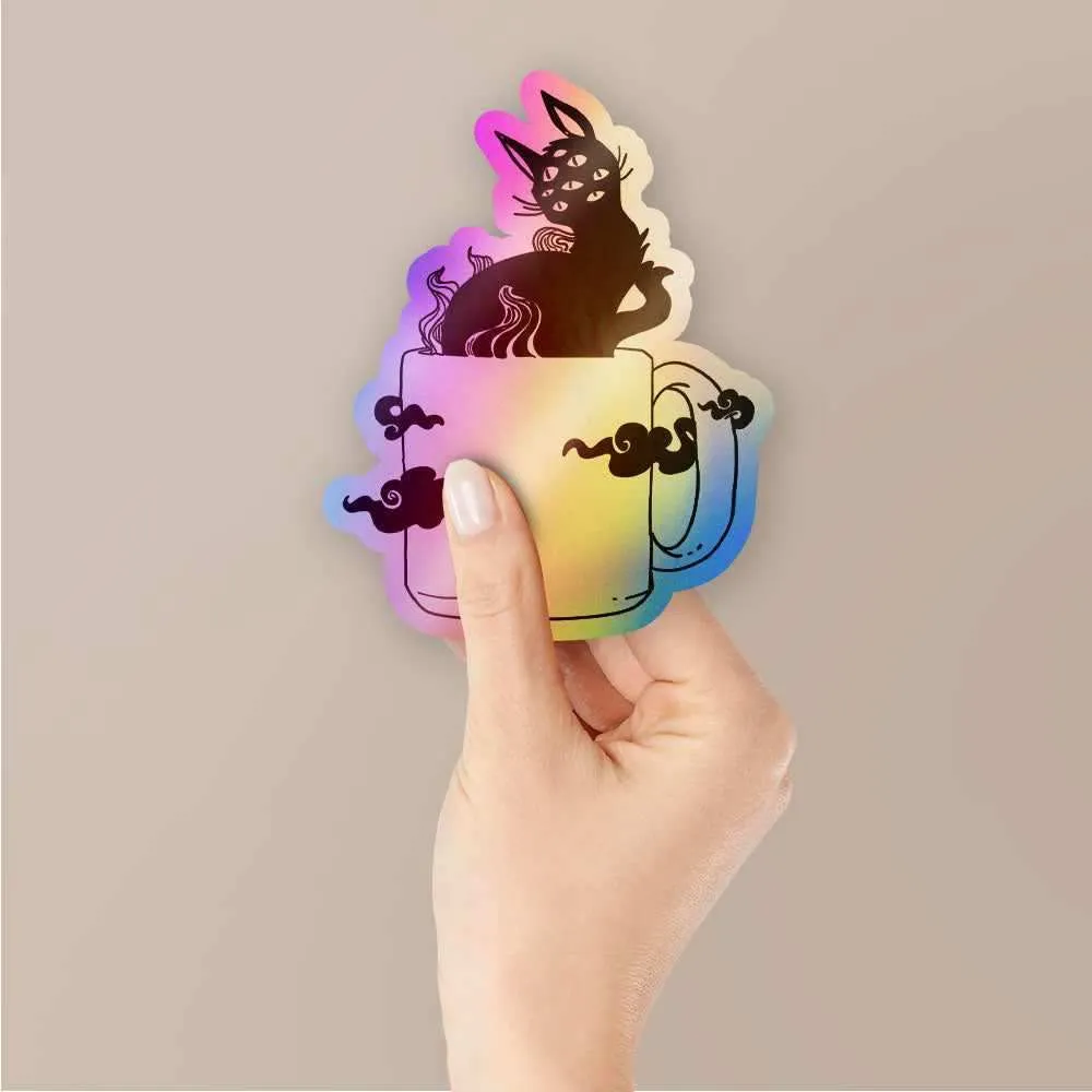 cat with many eyes Holographic Stickers