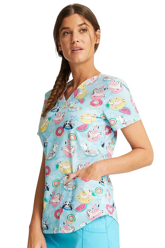 Cherokee Women's V-Neck Print Scrub Top | Go With The Float