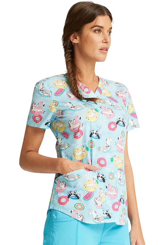 Cherokee Women's V-Neck Print Scrub Top | Go With The Float