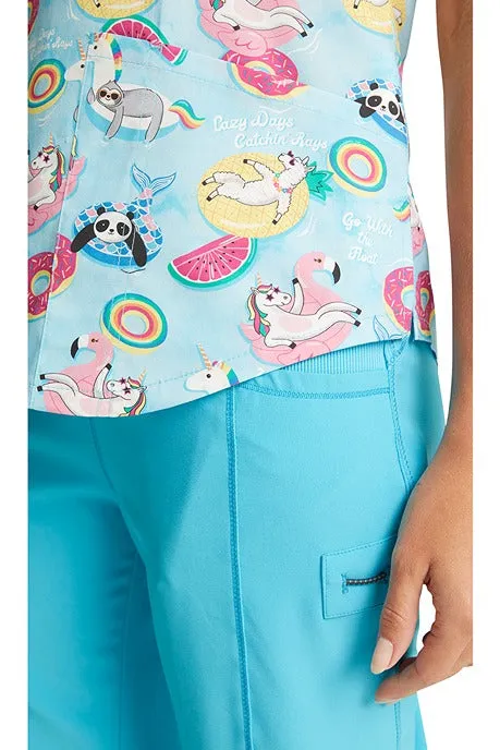 Cherokee Women's V-Neck Print Scrub Top | Go With The Float