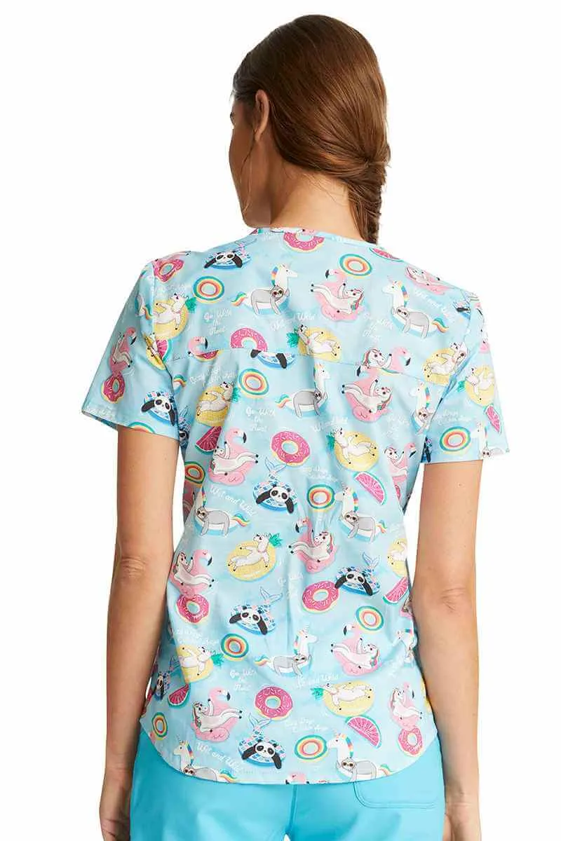 Cherokee Women's V-Neck Print Scrub Top | Go With The Float