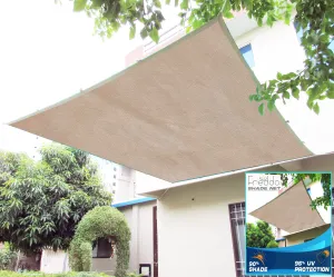 FREDDO HDPE Fabric Cotton Webbing Sun Shade Sails 90% Protection from Sun & UV Rays Ideal for Car Parking, Outdoor Garden, Balcony, Patio, Beige Color, 10 ft x 18 ft, Pack of 1 Piece