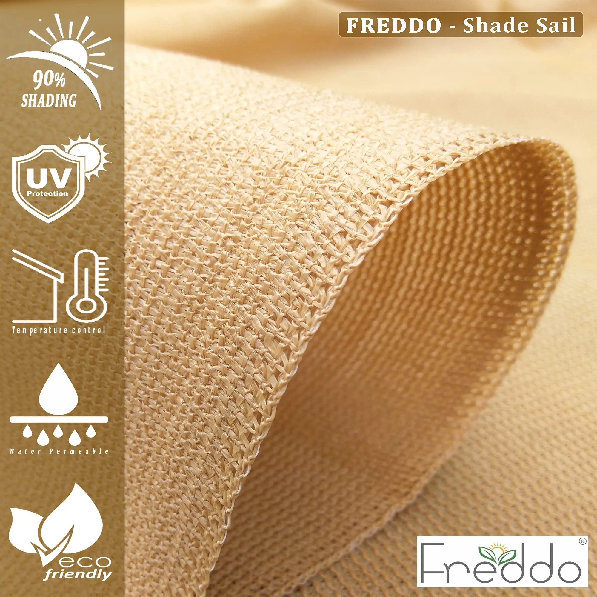 FREDDO HDPE Fabric Cotton Webbing Sun Shade Sails 90% Protection from Sun & UV Rays Ideal for Car Parking, Outdoor Garden, Balcony, Patio, Beige Color, 10 ft x 18 ft, Pack of 1 Piece
