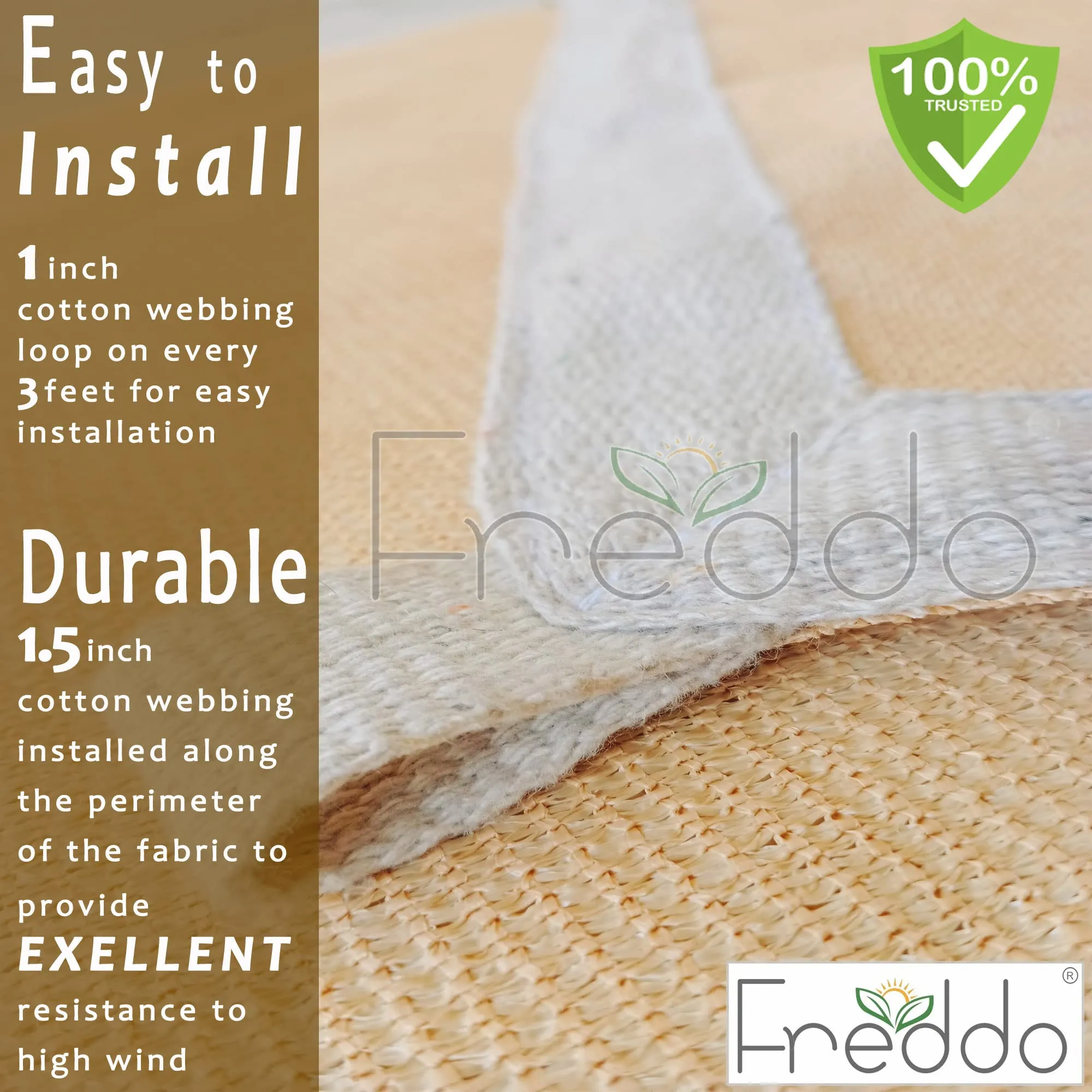 FREDDO HDPE Fabric Cotton Webbing Sun Shade Sails 90% Protection from Sun & UV Rays Ideal for Car Parking, Outdoor Garden, Balcony, Patio, Beige Color, 10 ft x 18 ft, Pack of 1 Piece