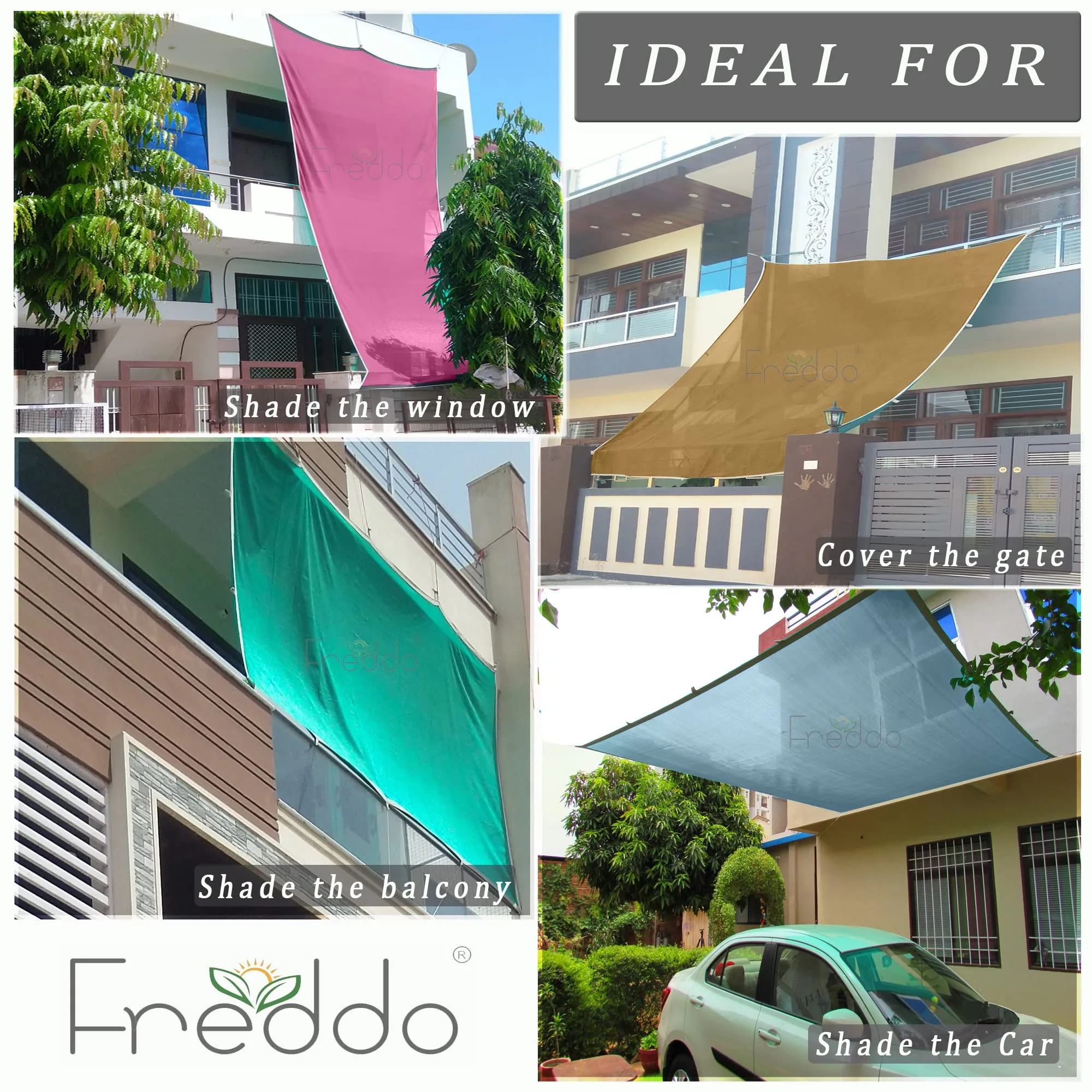 FREDDO HDPE Fabric Cotton Webbing Sun Shade Sails 90% Protection from Sun & UV Rays Ideal for Car Parking, Outdoor Garden, Balcony, Patio, Beige Color, 10 ft x 18 ft, Pack of 1 Piece