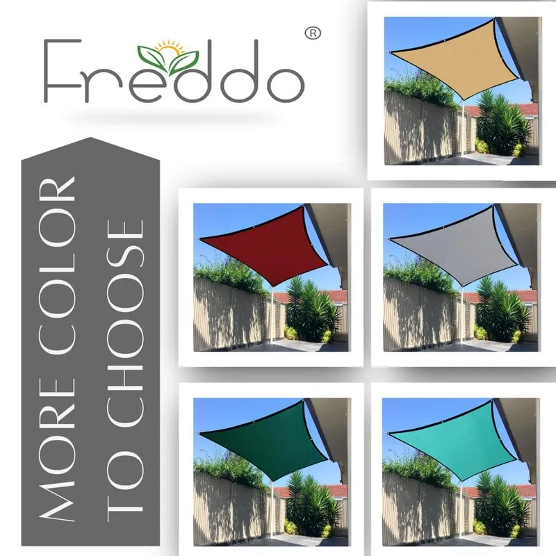 FREDDO HDPE Fabric Sun Shade Sail with Brass Eyelet - 90% Sun and UV Protection for Car Parking, Outdoor, Garden, Balcony, Verandas, Patio, Grey Color, 10 ft x 8 ft, Pack of 1 Piece
