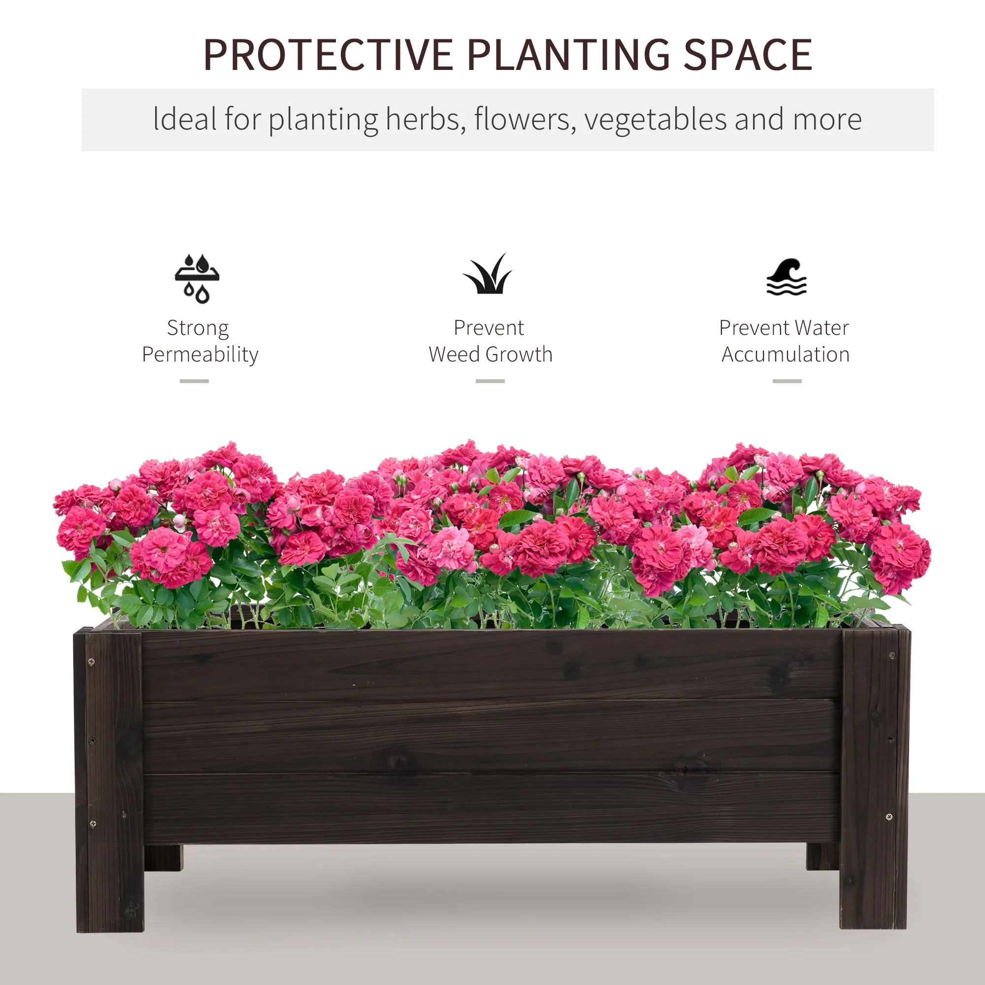 Garden Raised Bed Planter Grow Containers for Outdoor Patio Plant Flower Vegetable Pot Fir Wood, 100 x 36.5 x 36 cm