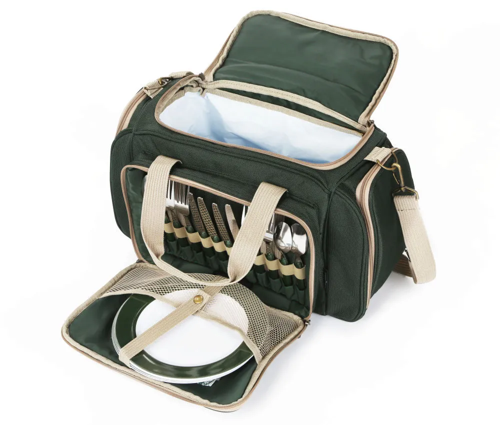 Greenfield Collection Deluxe Four Person Picnic Holdall in Forest Green