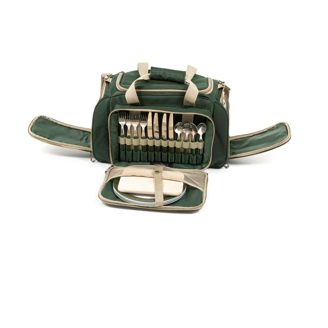 Greenfield Collection Deluxe Four Person Picnic Holdall in Forest Green