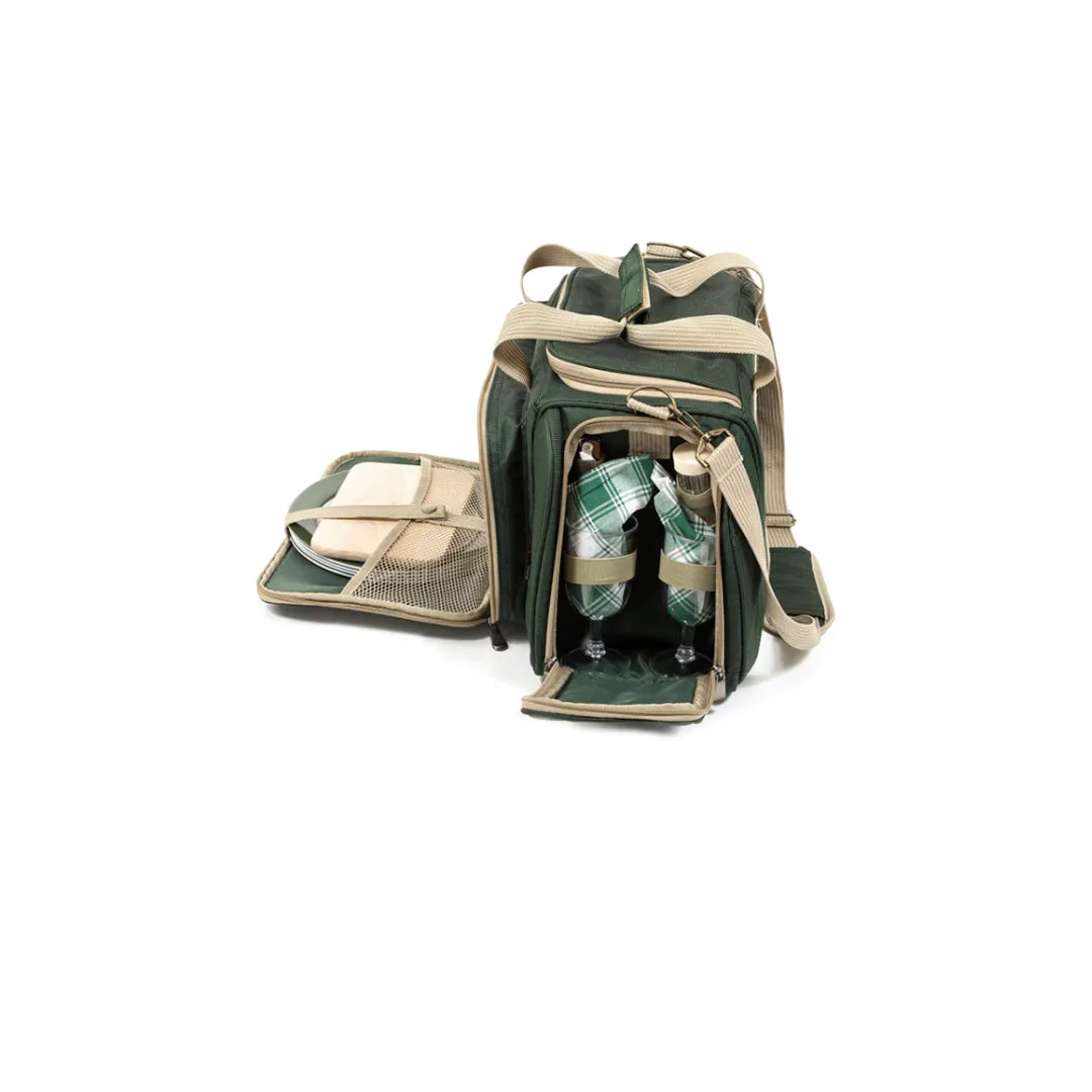 Greenfield Collection Deluxe Four Person Picnic Holdall in Forest Green