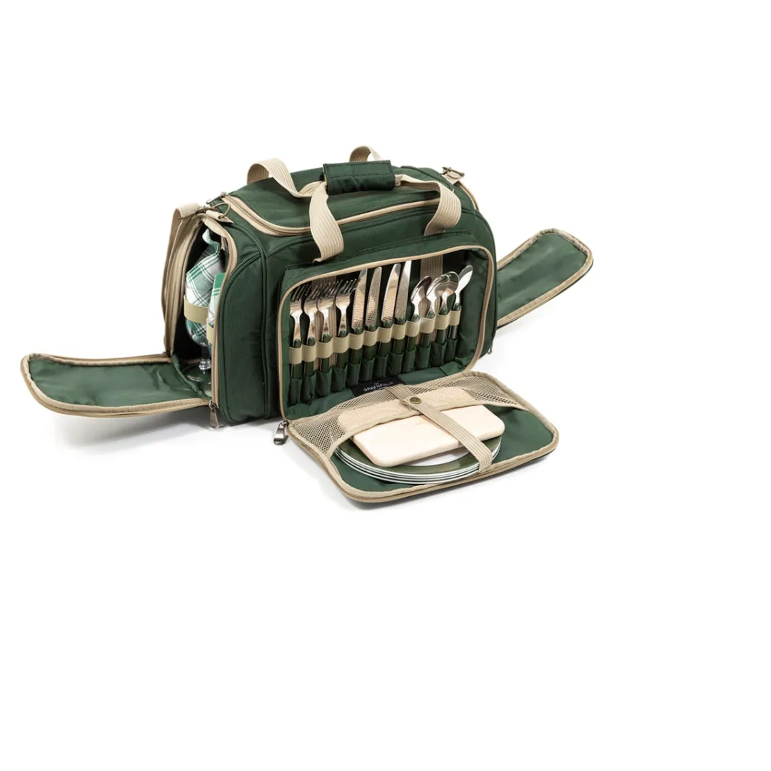 Greenfield Collection Deluxe Four Person Picnic Holdall in Forest Green
