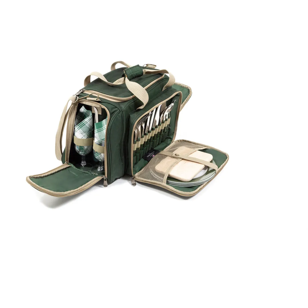 Greenfield Collection Deluxe Four Person Picnic Holdall in Forest Green