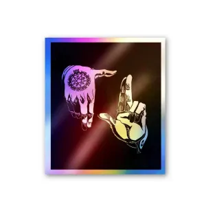 Hand Sign Full metal Holographic Stickers