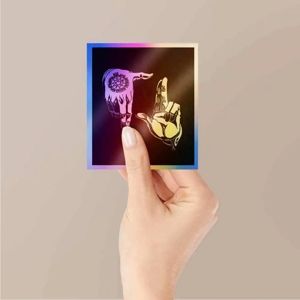 Hand Sign Full metal Holographic Stickers