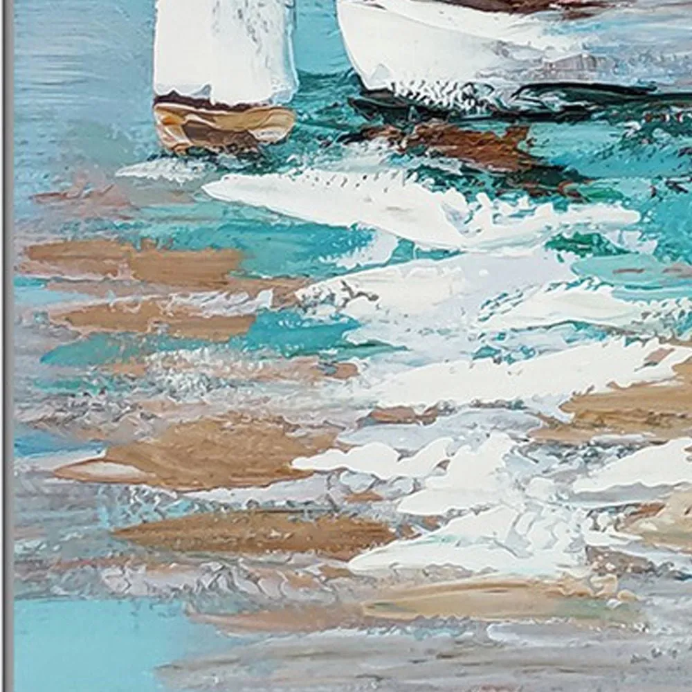 Hy 39 x 59 Hand Painted Multicolor Floating Boats, Modern, White Frame  By Casagear Home