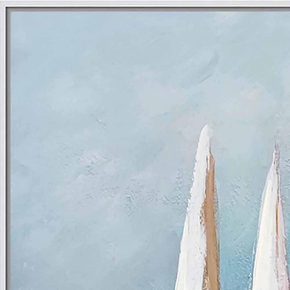 Hy 39 x 59 Hand Painted Multicolor Floating Boats, Modern, White Frame  By Casagear Home