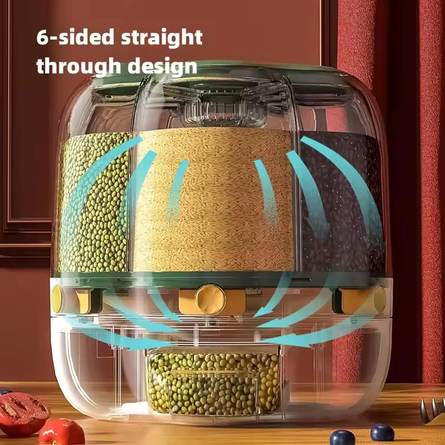 Kuber Industries 360° Rotating Grain Dispenser | Kitchen Spice Organizer | 6-Grid Spinning Spice Box | Masala Dani for Countertop | Kitchen Slabs Organizer | Multipurpose Containers | B803GR | Green