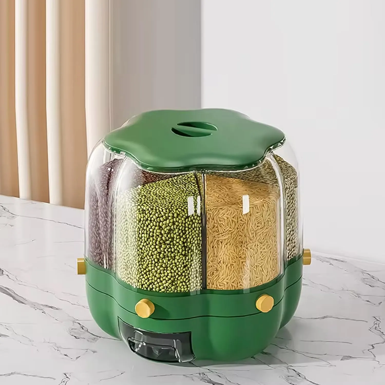 Kuber Industries 360° Rotating Grain Dispenser | Kitchen Spice Organizer | 6-Grid Spinning Spice Box | Masala Dani for Countertop | Kitchen Slabs Organizer | Multipurpose Containers | B803GR | Green