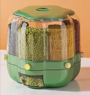 Kuber Industries 360° Rotating Grain Dispenser | Kitchen Spice Organizer | 6-Grid Spinning Spice Box | Masala Dani for Countertop | Kitchen Slabs Organizer | Multipurpose Containers | B803GR | Green
