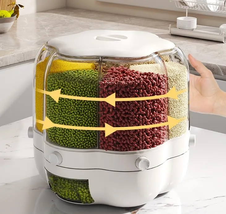 Kuber Industries 360° Rotating Grain Dispenser | Kitchen Spice Organizer | 6-Grid Spinning Spice Box | Masala Dani for Countertop | Kitchen Slabs Organizer | Multipurpose Containers | B803WH | White