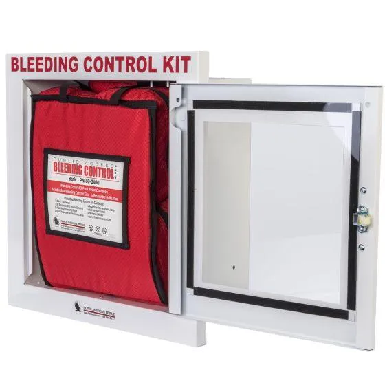 Public Access Bleeding Control Station - 8-PACK Nylon Pouch - Metal Semi-Recessed Cabinet