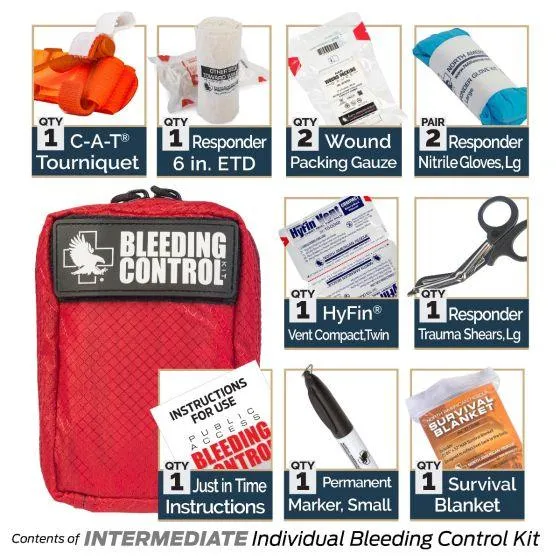 Public Access Bleeding Control Station - 8-PACK Nylon Pouch - Metal Semi-Recessed Cabinet