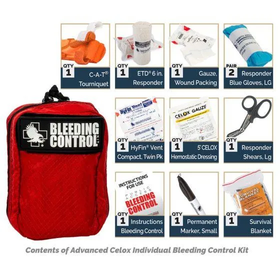 Public Access Bleeding Control Station - 8-PACK Nylon Pouch - Metal Semi-Recessed Cabinet