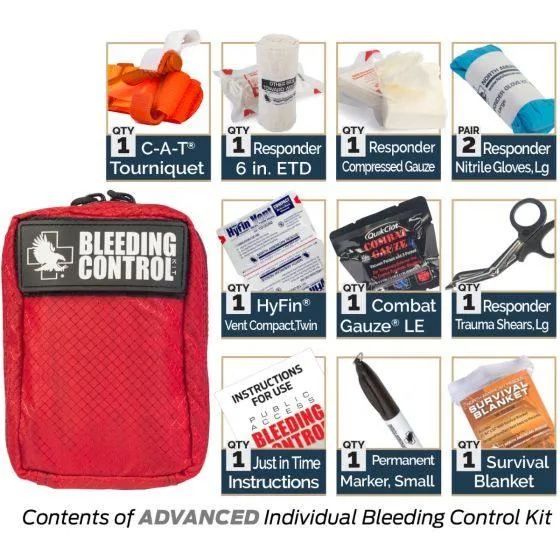 Public Access Bleeding Control Station - 8-PACK Nylon Pouch - Metal Semi-Recessed Cabinet