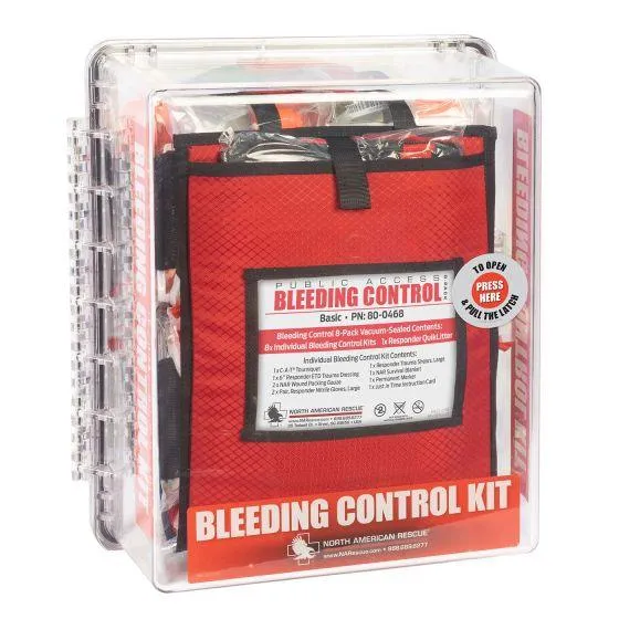 Public Access Bleeding Control Station - 8-PACK VACUUM SEALED - Clear PolyCarbonate Cabinet