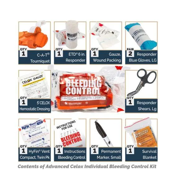 Public Access Bleeding Control Station - 8-PACK VACUUM SEALED - Clear PolyCarbonate Cabinet