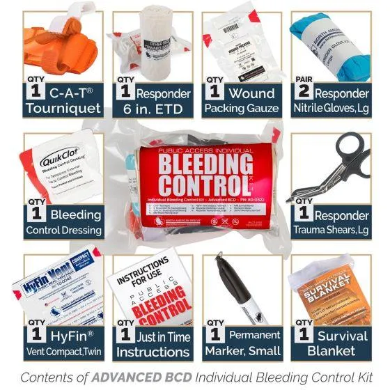 Public Access Bleeding Control Station - 8-PACK VACUUM SEALED - Clear PolyCarbonate Cabinet