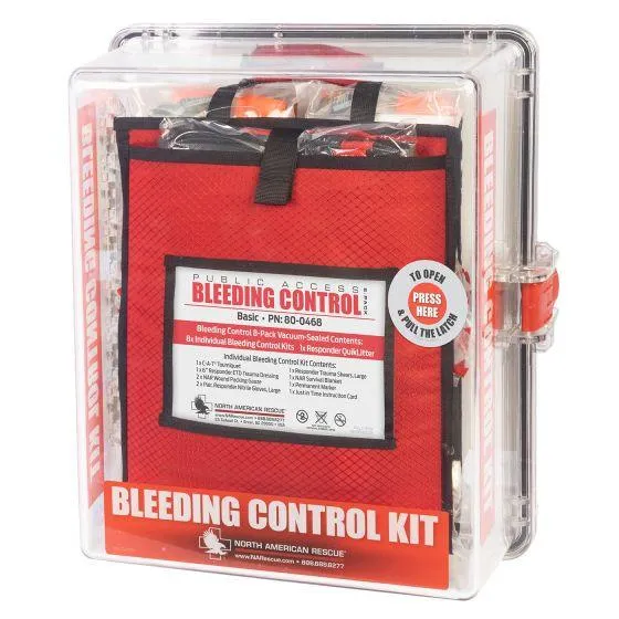 Public Access Bleeding Control Station - 8-PACK VACUUM SEALED - Clear PolyCarbonate Cabinet