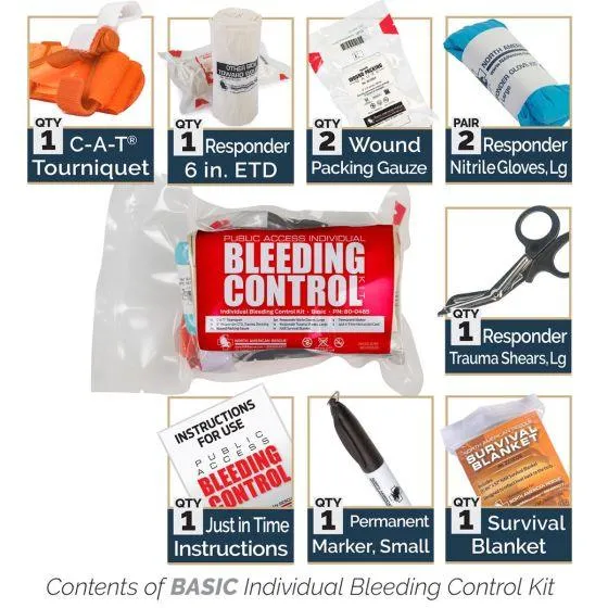 Public Access Bleeding Control Station - 8-PACK VACUUM SEALED - Clear PolyCarbonate Cabinet