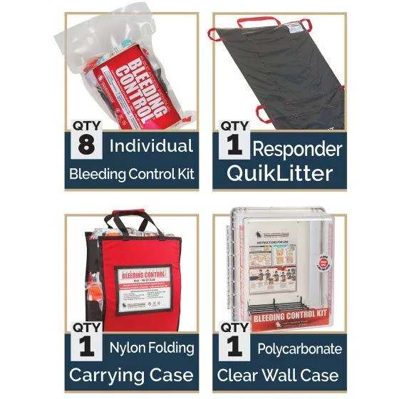 Public Access Bleeding Control Station - 8-PACK VACUUM SEALED - Clear PolyCarbonate Cabinet