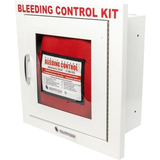 Public Access Bleeding Control Station - 8-PACK VACUUM SEALED - Metal Semi-Recessed Cabinet