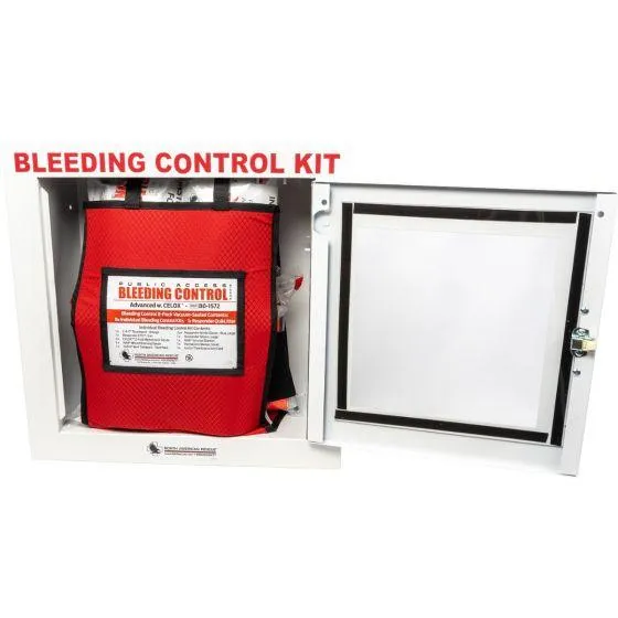 Public Access Bleeding Control Station - 8-PACK VACUUM SEALED - Metal Semi-Recessed Cabinet