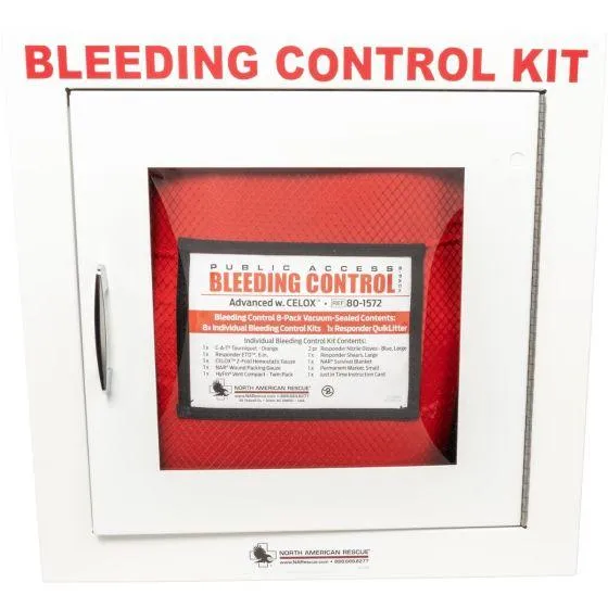 Public Access Bleeding Control Station - 8-PACK VACUUM SEALED - Metal Semi-Recessed Cabinet