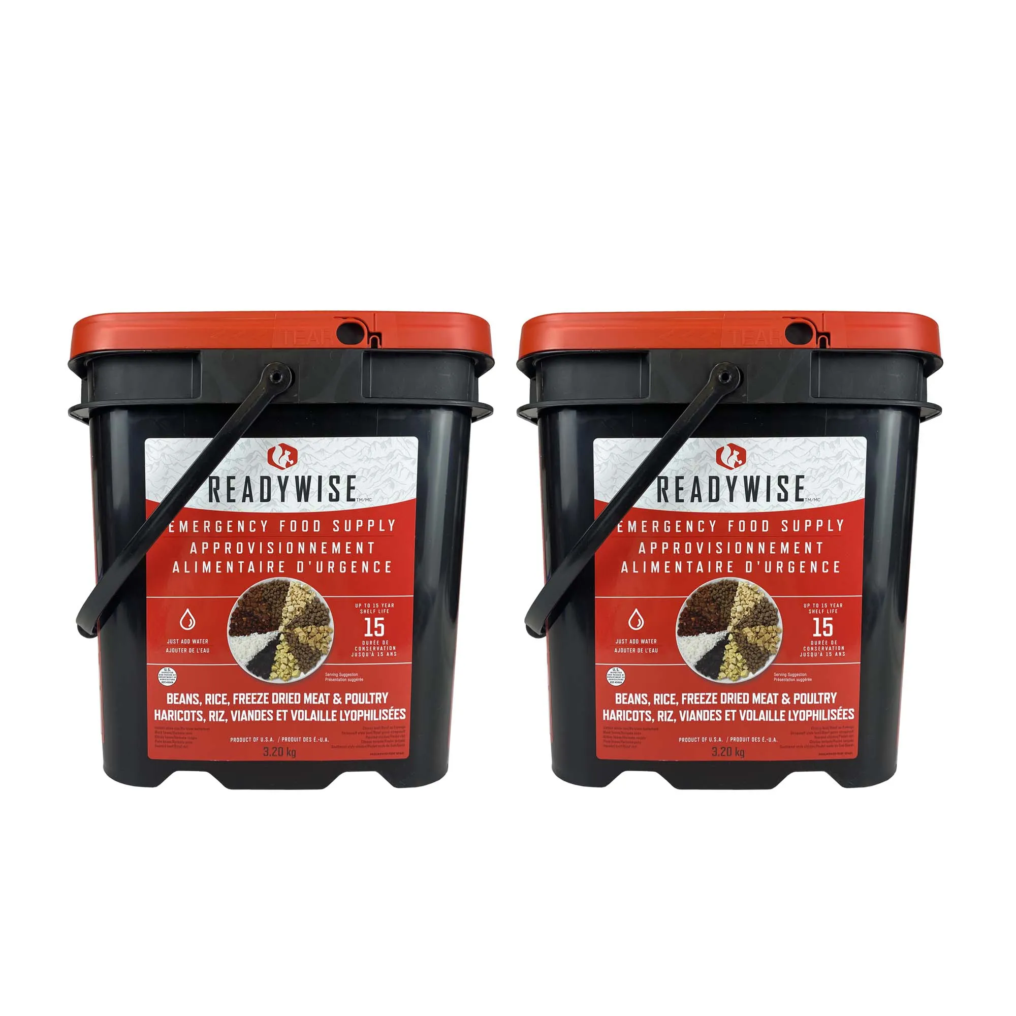 ReadyWise Emergency Freeze Dried Meats and Beans   Rice, 2 Buckets Combo