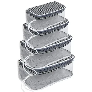 SNDIA Set of 4 Multipurpose Transparent Travel Pouches for Women, Makeup Toiletry Kit Bag,Cosmetic Pouch for Women (Grey & Black Checks, 22.5 x 12 x 10 cm)