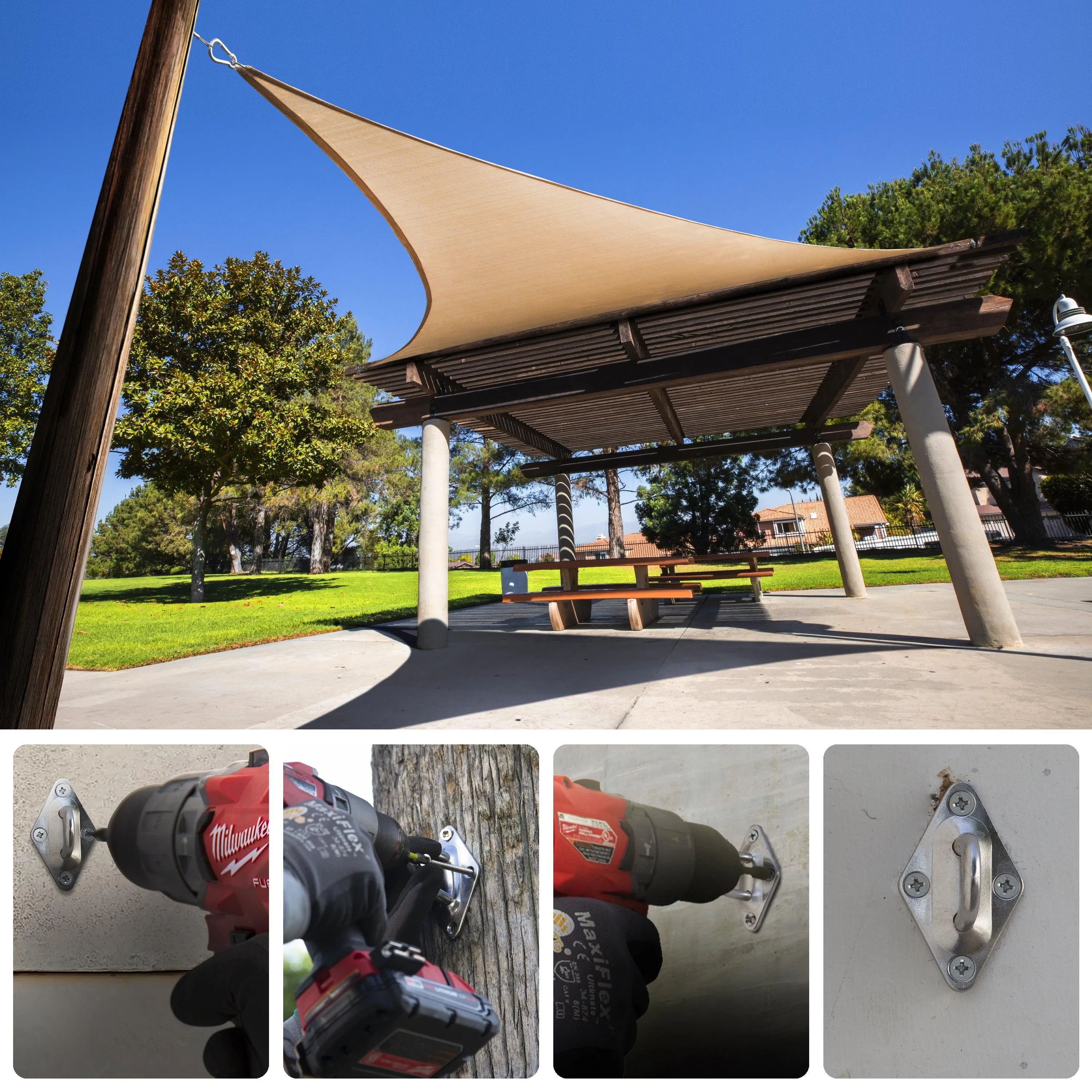 Stainless Steel 10" Sun Shade Sail Hardware Installation Kit - Triangle