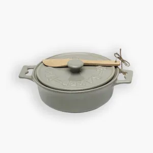 Stoneware Brie Baker W/ Wood Spreader (Olive Green)