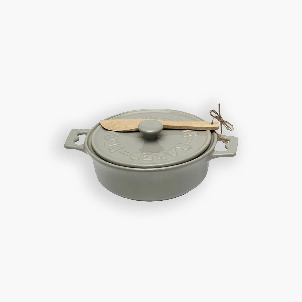Stoneware Brie Baker W/ Wood Spreader (Olive Green)