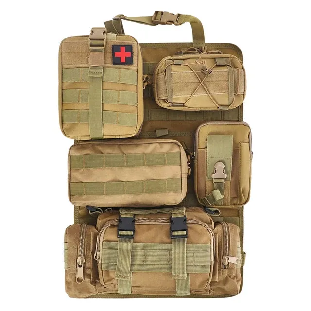 Tactical Seat Back Organizer Storage Hanger Bag with 5 Molle Pouch Vehicle Molle Panel Organizer Universal fits for All Vehicel
