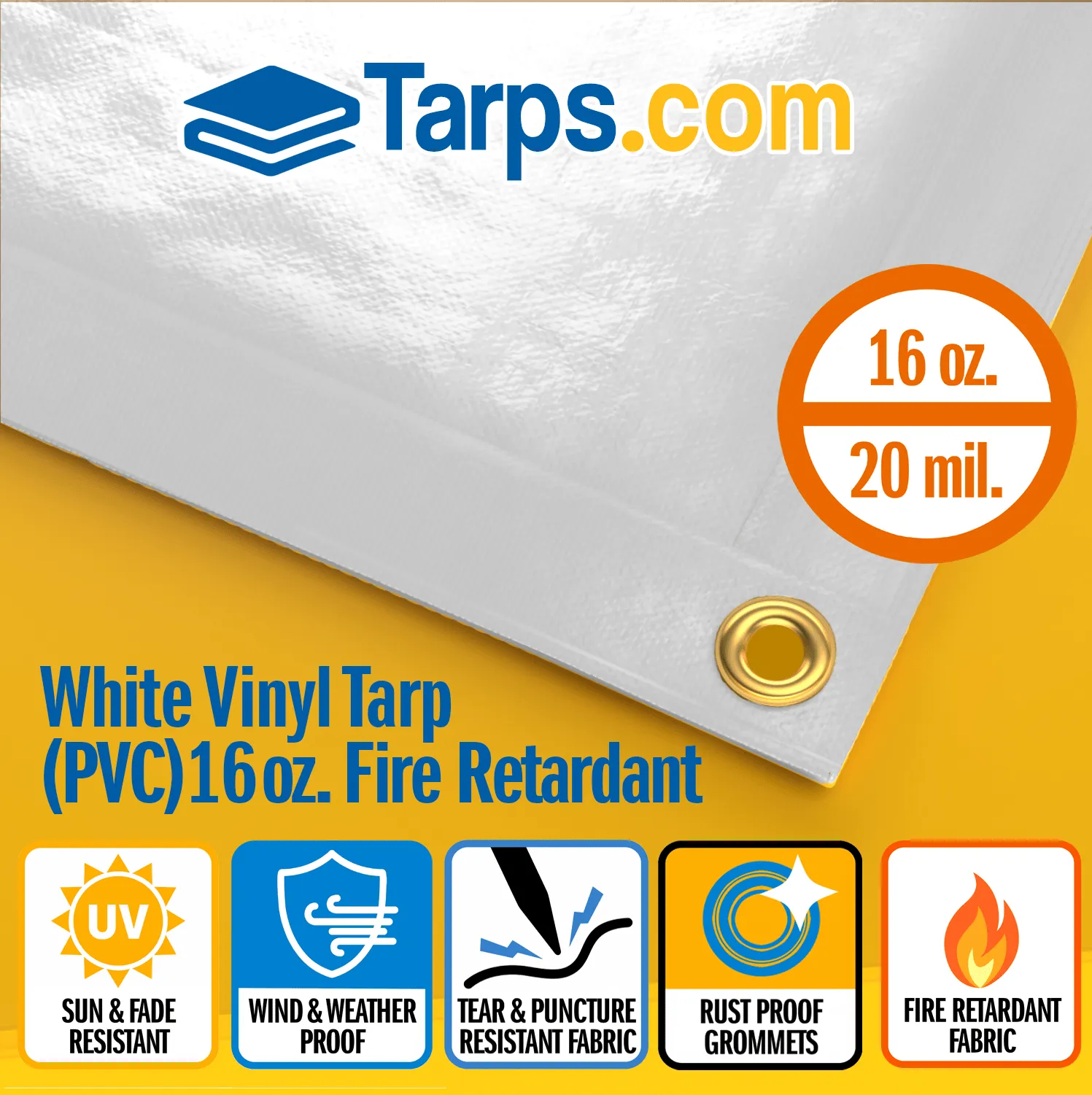 White Vinyl PVC Tarps - Fire Retardant - 16 oz