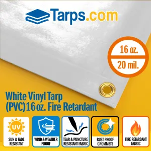 White Vinyl PVC Tarps - Fire Retardant - 16 oz